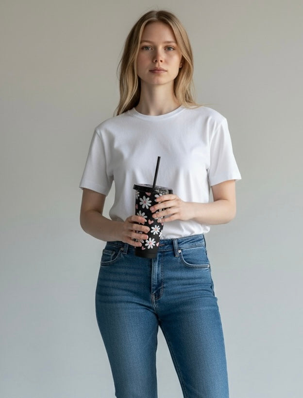 24oz Black Daisy Cold Cup